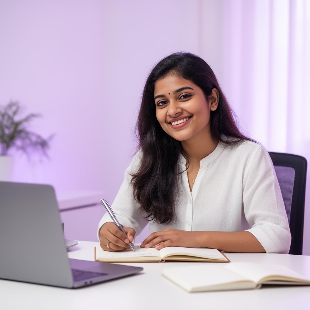 Girl writing from home